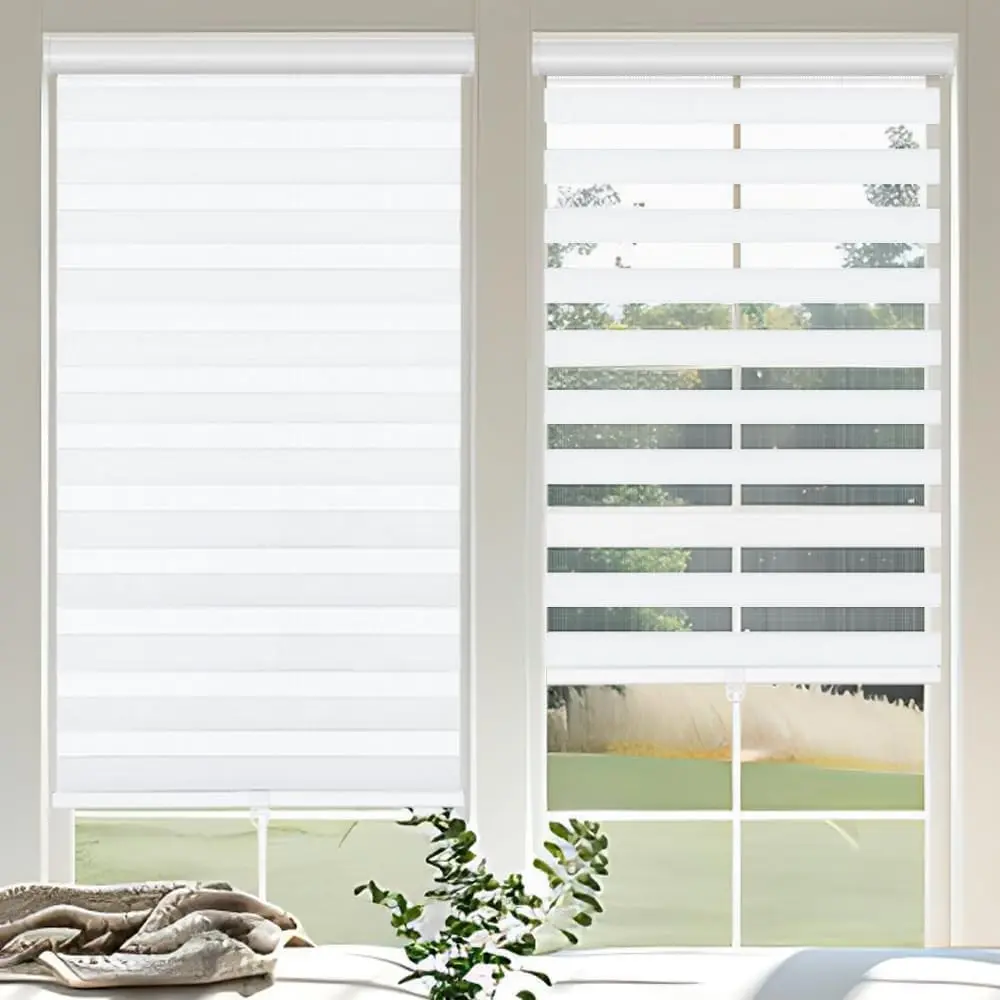 Cordless Zebra Blinds for Windows, 36" W x 72" H Zebra Roller Shades with Valance Free Stop Zebra Roller Shades, Light Control Window Treatments Dual Layer Sheer Blinds for Day and Night