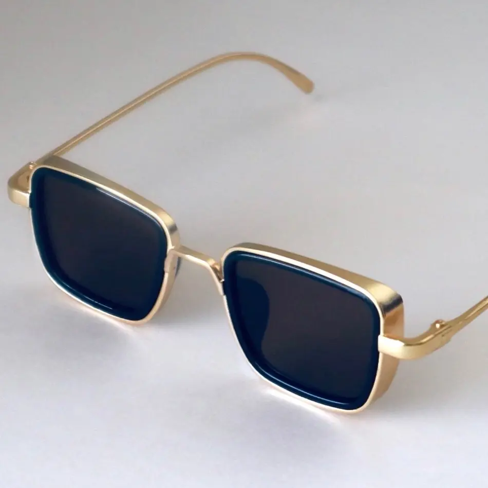 Unisex Rustic Gold Square Framed Sunglasses - Trendy Men's Sun Protective Eyewear, Sun Protective Sunglasses