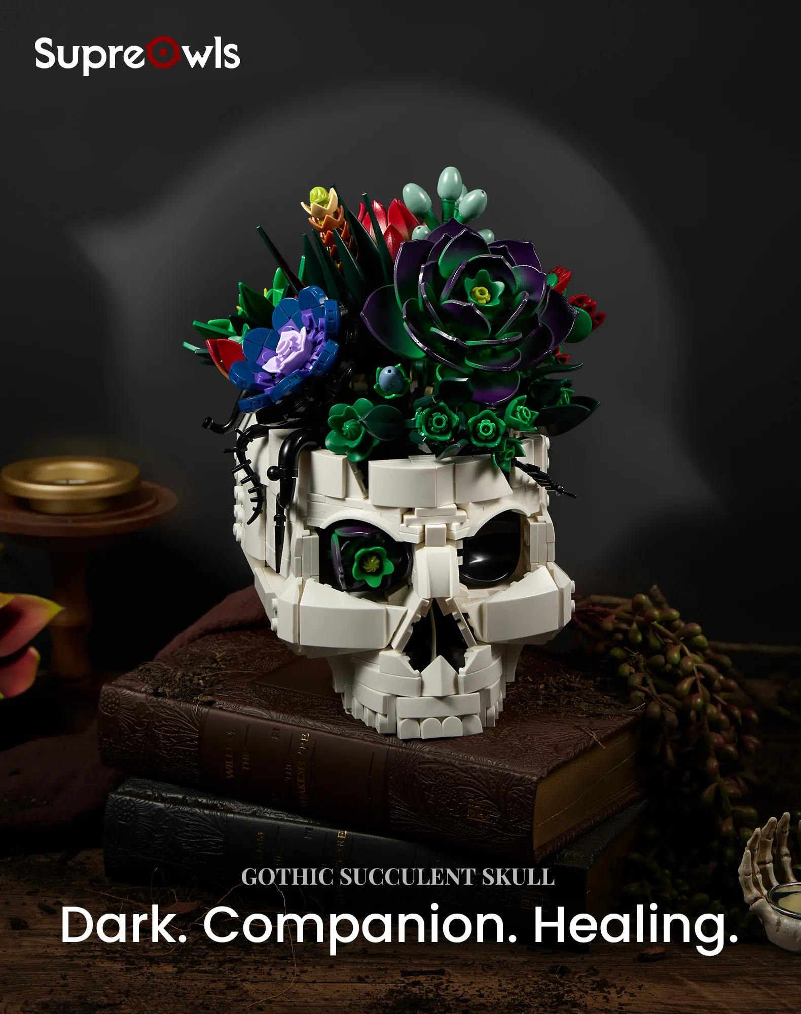 Supreowls Succulent Skull Flower Bouquet Building Set, Botanical