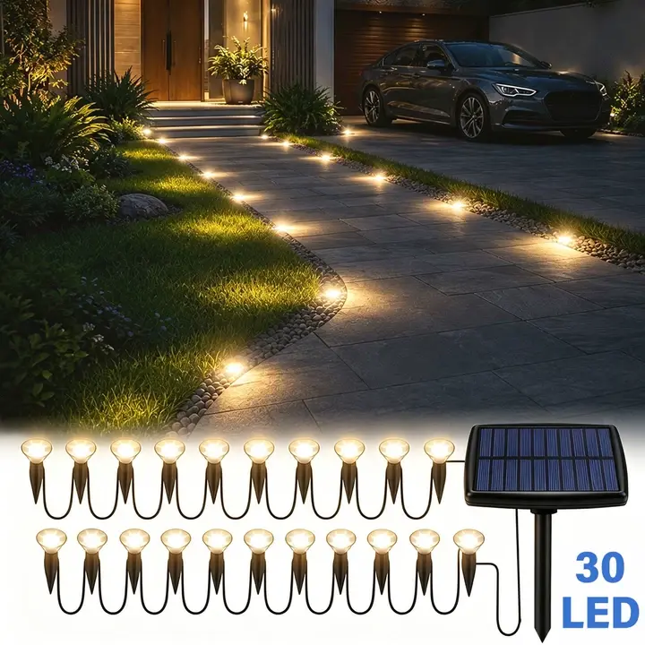30-Pack Solar Ground Lights, IP65 Waterproof Flat Discs, Solar-Powered Outdoor Landscape Fixtures for Garden, Path, Driveway