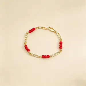 14K Gold Plated Red Bead Bracelet for Women Viral Aesthetic Lucky Jewelry Stackable Fashion Wristband Lightweight Comfortable Long Lasting Shine Gift for Christmas Date Night Travel Breathable Ankle Support Brace