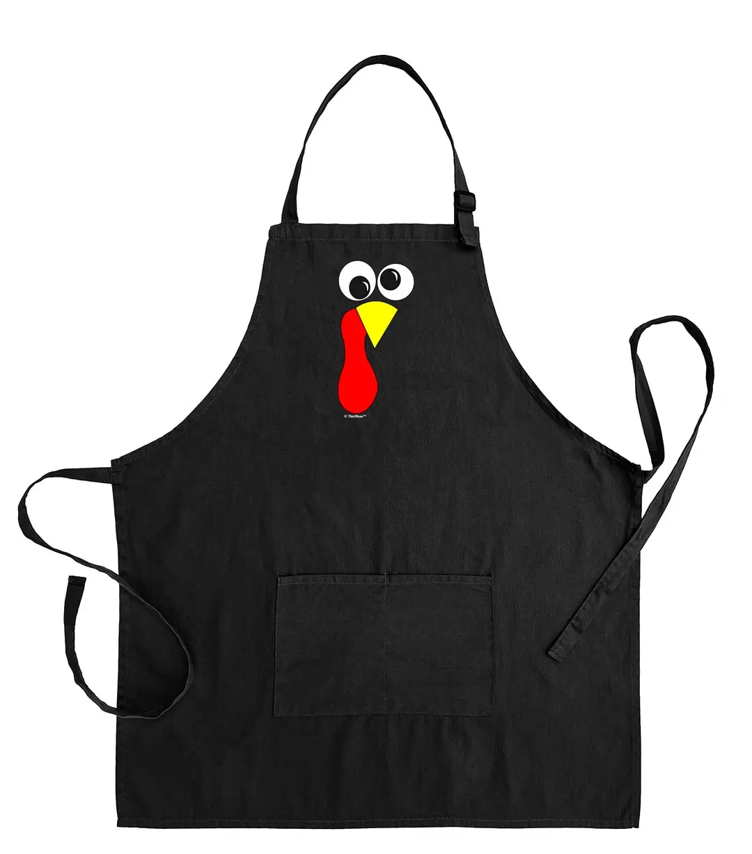 ThisWear Funny Thanksgiving Turkey Classic Turkey Face Two Pocket Adjustable Bib Apron Kitchen Accessory