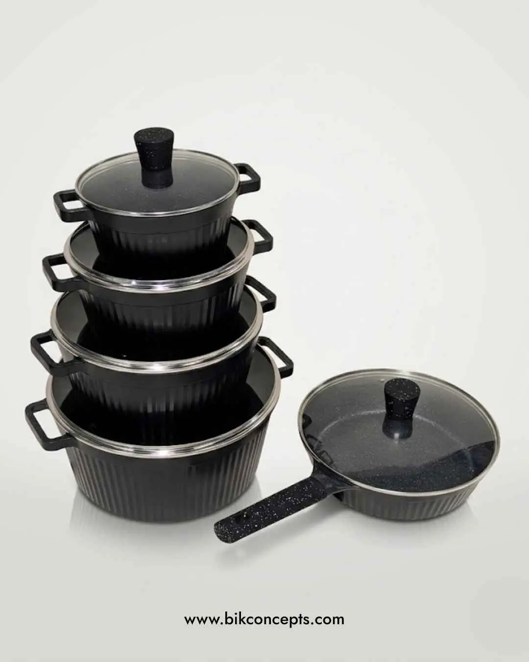 10-Piece Black Non-Stick Cookware Set - Eco-Friendly Aluminum Pots/Pan