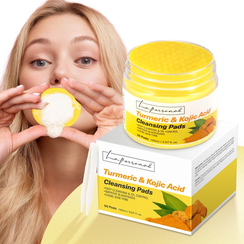 LA.PERSONAL Turmeric & Kojic Acid Cleansing Pads for Deep Cleaning & Blackhead Removal - Gentle Exfoliating Face and Body Scrub Pads