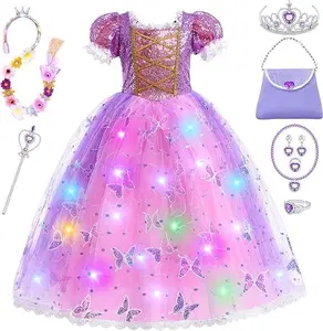 Easter Gift 10pcs Rapunzel Dress-Up Set for Girls - Light-Up Princess Costume with LED Wig, Wand, Crown & Halloween Gifts for Toddlers