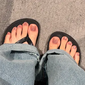 14-Piece Gradient Nude Toe Nails, S/m/l Sizes, Includes Jelly Glue & File, Removable Square Nail Art Stickers, Perfect for Festivals