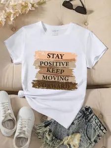 Women Summer Casual Daily Slogan Print Short Sleeve T-Shirt Graphic Tees Women Tops