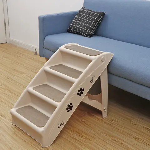 Pet Republic Plastic 3/4-Step Non-Slip Pet Stairs for Small Dogs (5lbs+), Foldable Indoor/Outdoor House Access, Safety Rails, Paws-Friendly Washable Beige Carpet, Anti-Slip Pads, Easy Climbing/Storage, 23.8" L x 15.5" W x 19.3" H, 100lbs Safe Load