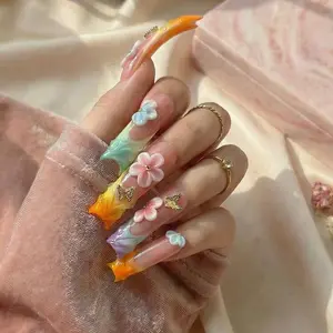 AVIARA Long Square 10pcs 3D  Handmade Acrylic Press On Nails Luxious Salon Quality Fake Nail detachable aqua nails