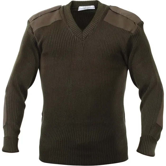 Men's Military V-Neck Menswear Top, Casual Acrylic Sweater with Reinforced Shoulder & Elbow Patches and Epaulets, Tops, Knitwear, Reinforced Patches
