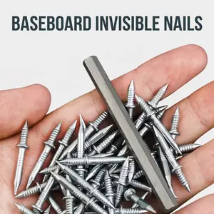 200Pcs Double-Headed Skirting Nails with 4 Sleeve Tools, Invisible Seamless Baseboard Fasteners for Wood Trim, Wall Molding, Double-Sided Installation Hardware
