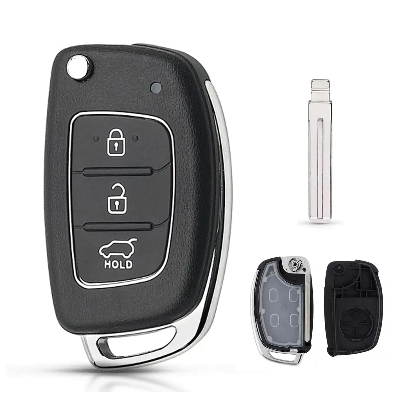 Flip Key Shell Replacement, Key Fob Shell, Car Key Cover, Compatible with Hyundai Santa Fe, Sonata, Ix25, Ix35, Ix45, Tucson, Accent, Verna, Solaris, Elantra