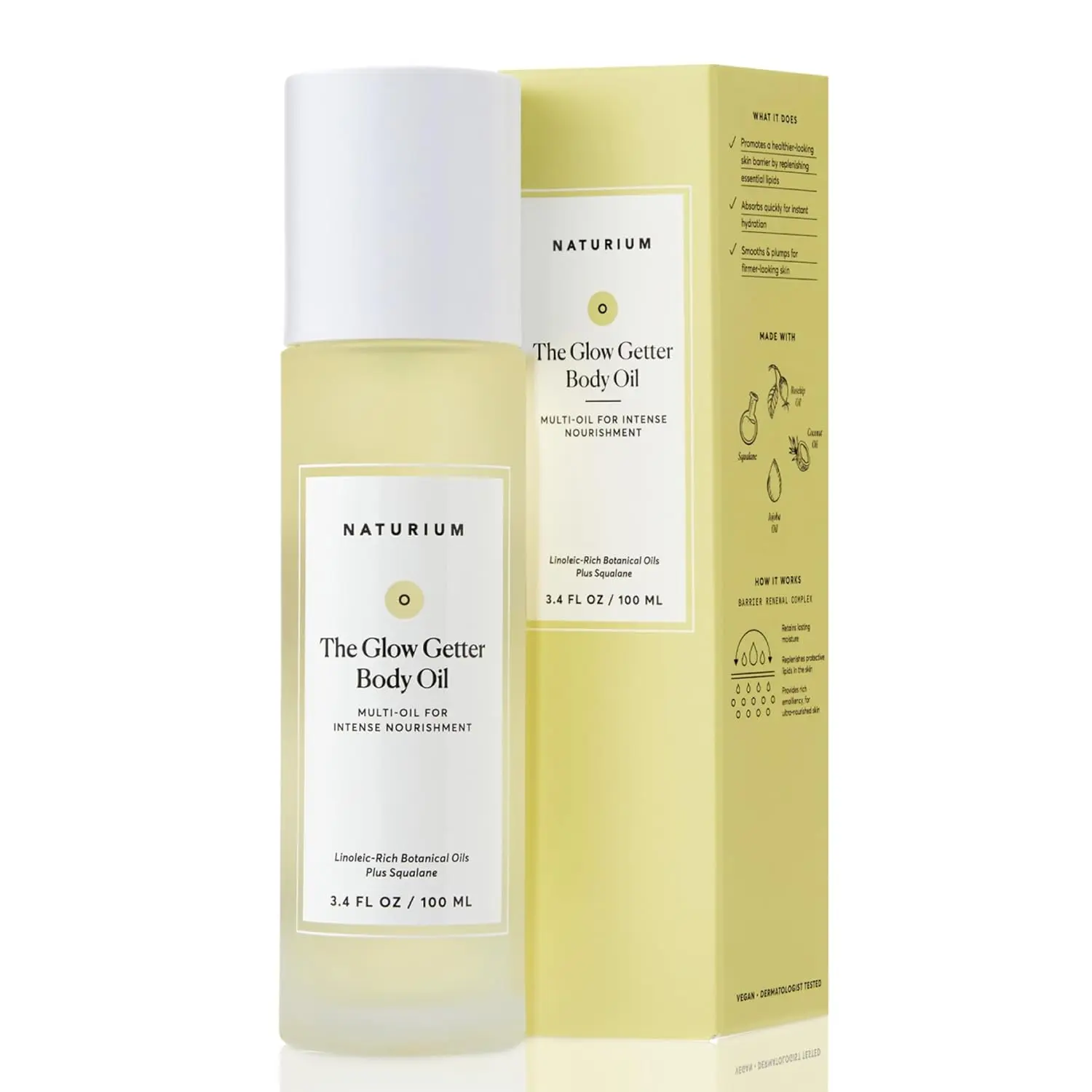 Naturium The Glow Getter Body Oil, Botanical Blend with Squalane, 3.4 oz | Hydrating & Moisturizing Body Oil, Intense Nourishment with Olive, Jojoba, Rosehip & Sea Buckthorn, Smooth & Firm Skin Finish