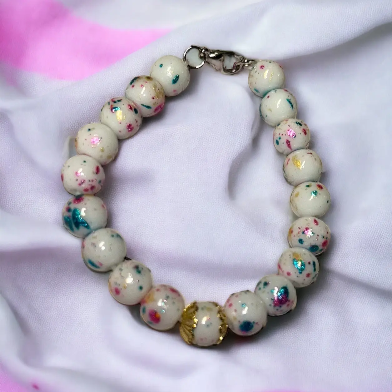 White Colorful Acrylic Beaded Bracelet