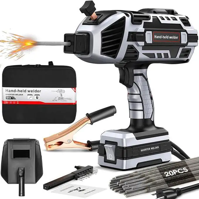 Portable Electric Welding Machine,110V Portable Welder Handheld with IGBT Inverter 5 Variable Current Adjustment,Portable ARC Welder Gun, Fits for 3/3