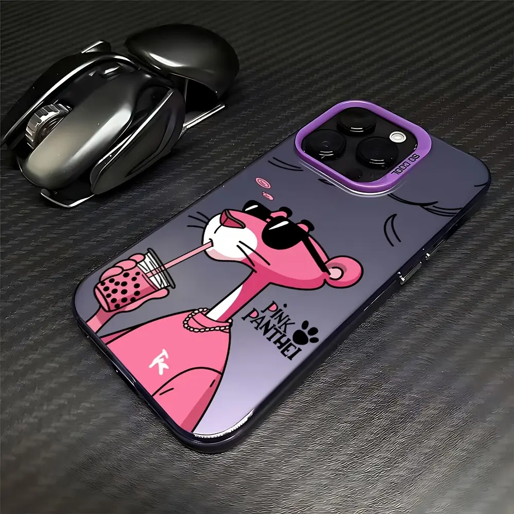 Cute Cartoon Pink Panther Mixed Color 1 Phone Case for iPhone 16,15,14,13,12,11 Pro Max,X,XR,XS Max,8,7 Plus - Shockproof Matte Back Cover, Protective Mobile Phone Accessory with Fun Design