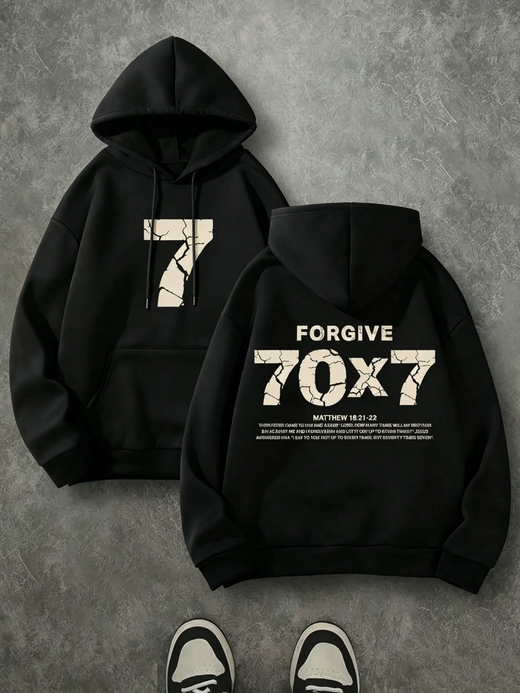 Forgive 70x7 Matthew 18:22 Double Print Hoodie, 270G Brushed Fleece Christian Front Back Graphic Hooded Sweatshirt, Religious Faith Pullover, Soft Warm Casual Streetwear For Men Women