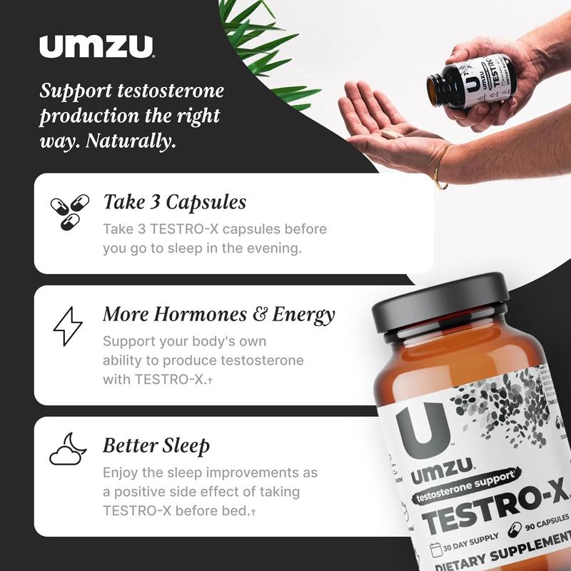 UMZU Testro-X – Male Testosterone Support with KSM-66 Ashwagandha, Magnesium, Zinc & More, Energy, Strength & Stamina Support, 90 Count