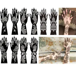 Temporary Tattoo Stencil Kit, 10 Sheets Henna Tattoo Templates for Hand Forearm Large Indian Glitter Airbrush Tattoos Stickers Girls Woman DIY Body Art