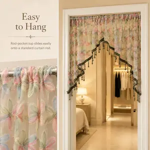 Wavy-Edged Floral Beaded Curtain | Perfect as a decorative room divider for doors and walk-in closets; ideal for entryways, bedrooms, dressing areas, and wedding decorations; a great gift for renters