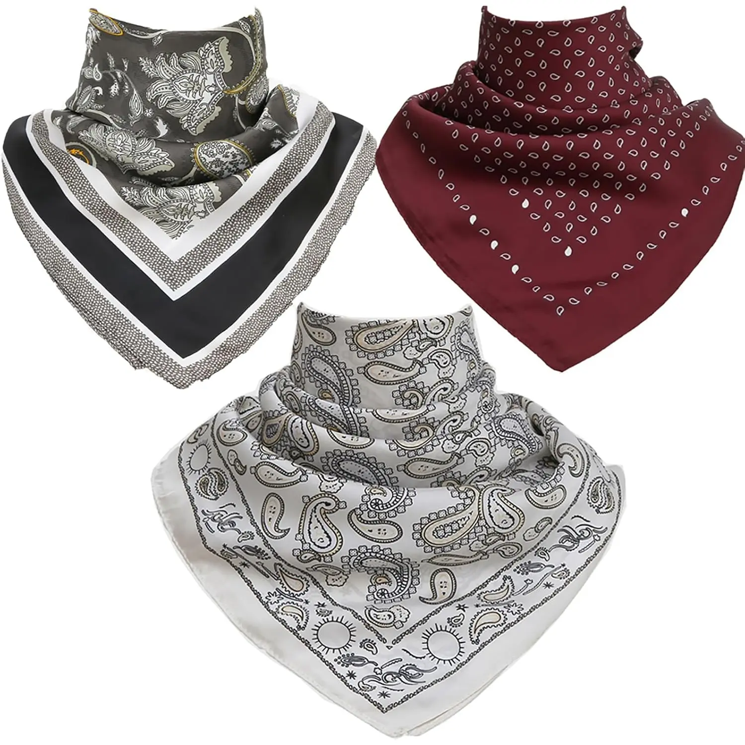 27 x 27 Inch Satin Square Scarf for Men Silk Touch Cowboy Bandana Neckerchief Cravat Neck Hair Scarf