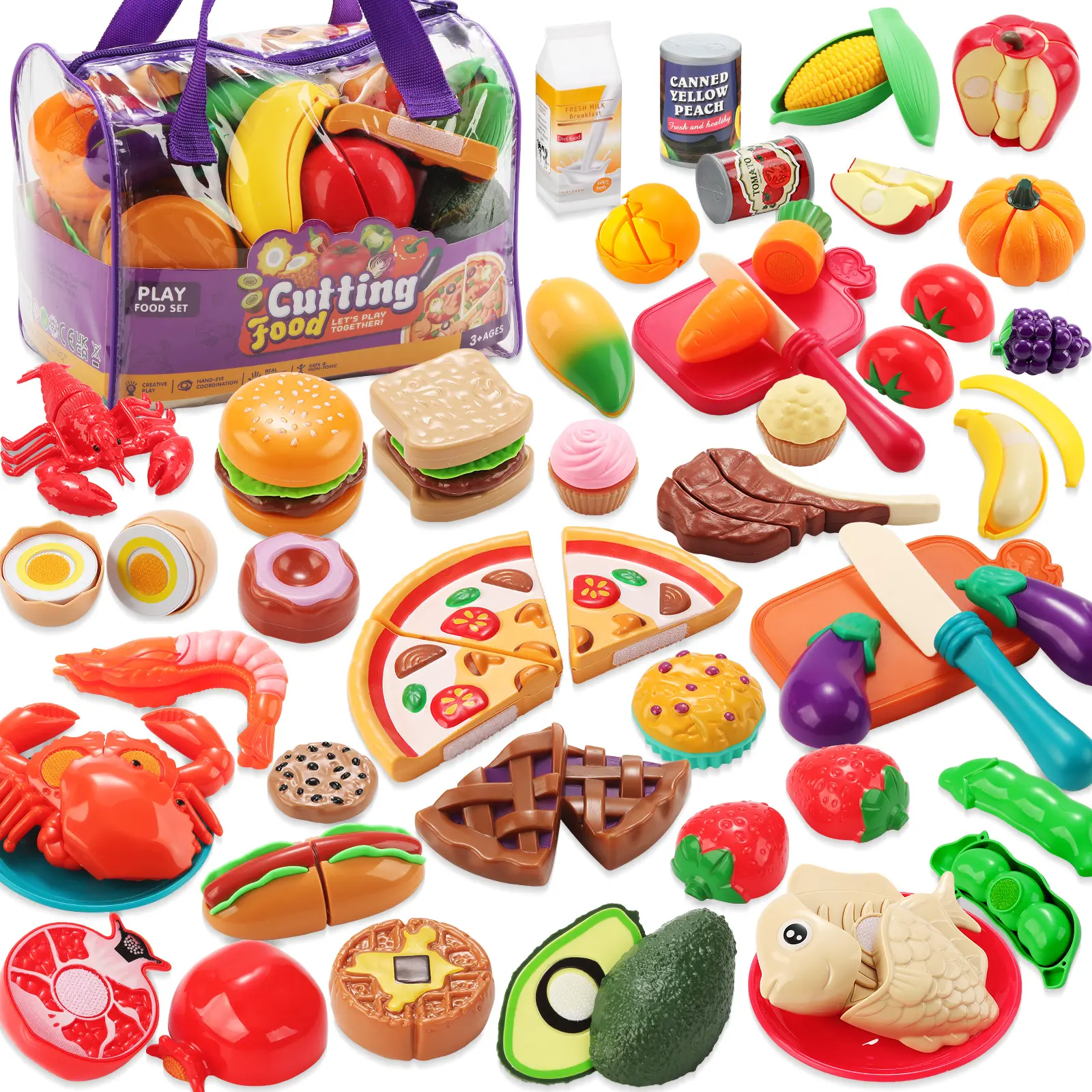Kids Pretend Play Food Set Realistic Cutting Toy with Storage Bag Fun Pretend Play Accessories for Boys Girls Perfect  Gift Kids Pretend Play Play Food Sets Toddler Cooking Playset