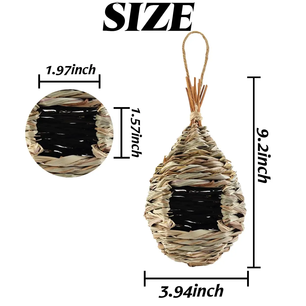 4PCS 9.2 x 4 Inches Hand Woven Hummingbird House,Bird Hut and Hummingbird Houses Nest, Small Hanging Bird & Chickadee House for Finch & Canary in Outdoor