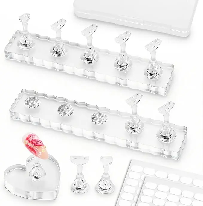Nail Stand for Press On Nails Magnetic Nail Art Display Holder Kit with 200pcs Adhesive Tabs Heart Acrylic Nail Tip Stand Nail Painting Practice Holder DIY Manicure Accessories for Nail Artists & Beginners