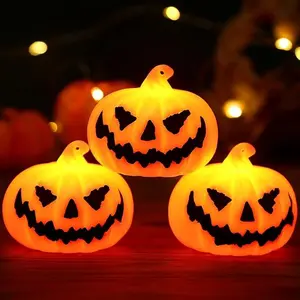 Halloween Pumpkin LED Lights 3 Pack Spooky Vintage Glow Scary-face Design Warm Yellow LED for Kitchen Window Party Setup Durable Reusable Compact Size Easy to Hang