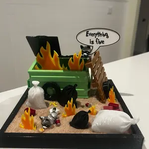 Desk top Zen Dumpster Fire Garden - Everything is Fine - Decorative Display with Flames and Trash - Perfect for Home Decor with Sand - Quirky Aesthetic for Living Rooms & Offices