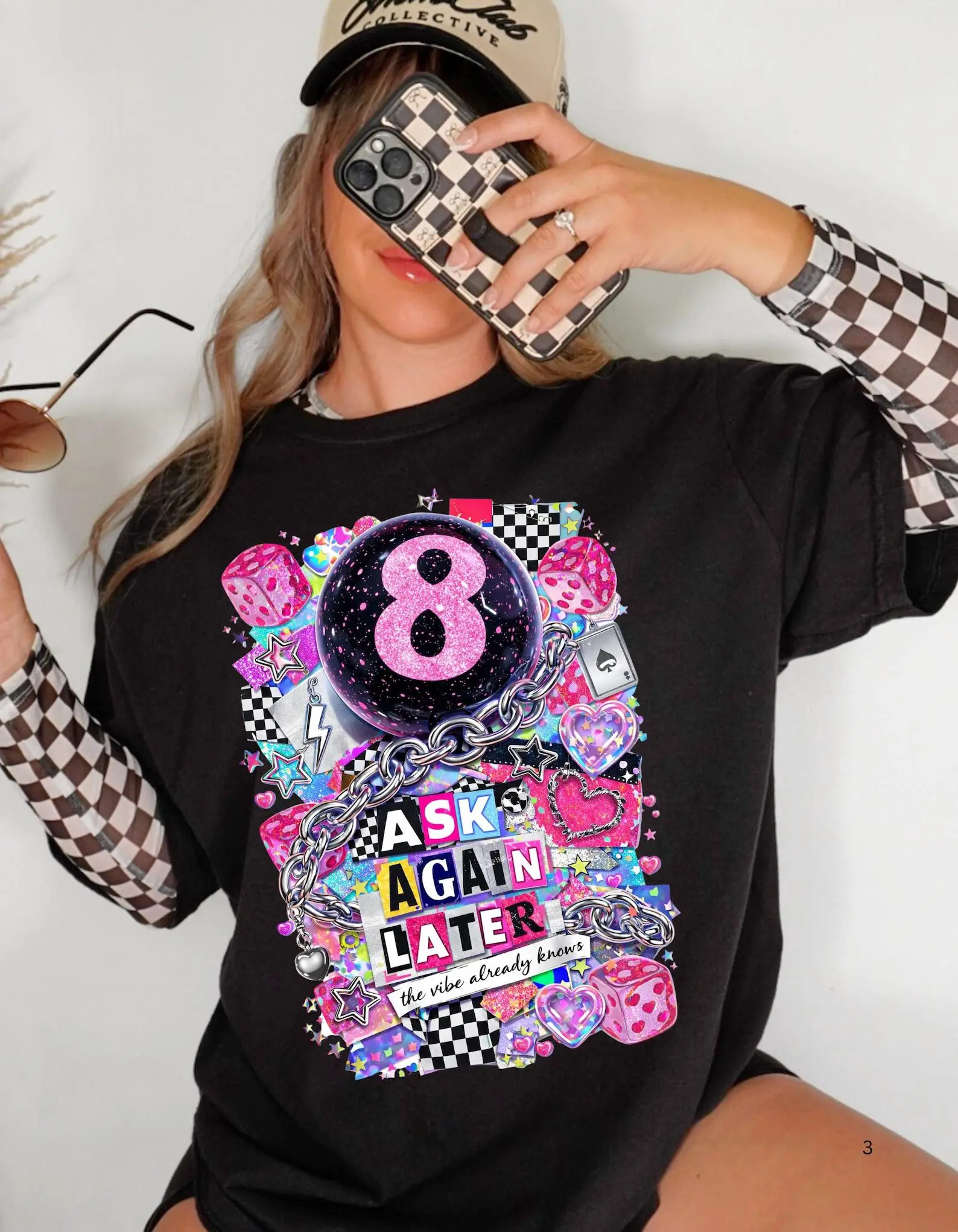 Comfort Color Magic 8 Ball T-Shirt , 90s Punk Collage Neon Dice Tee