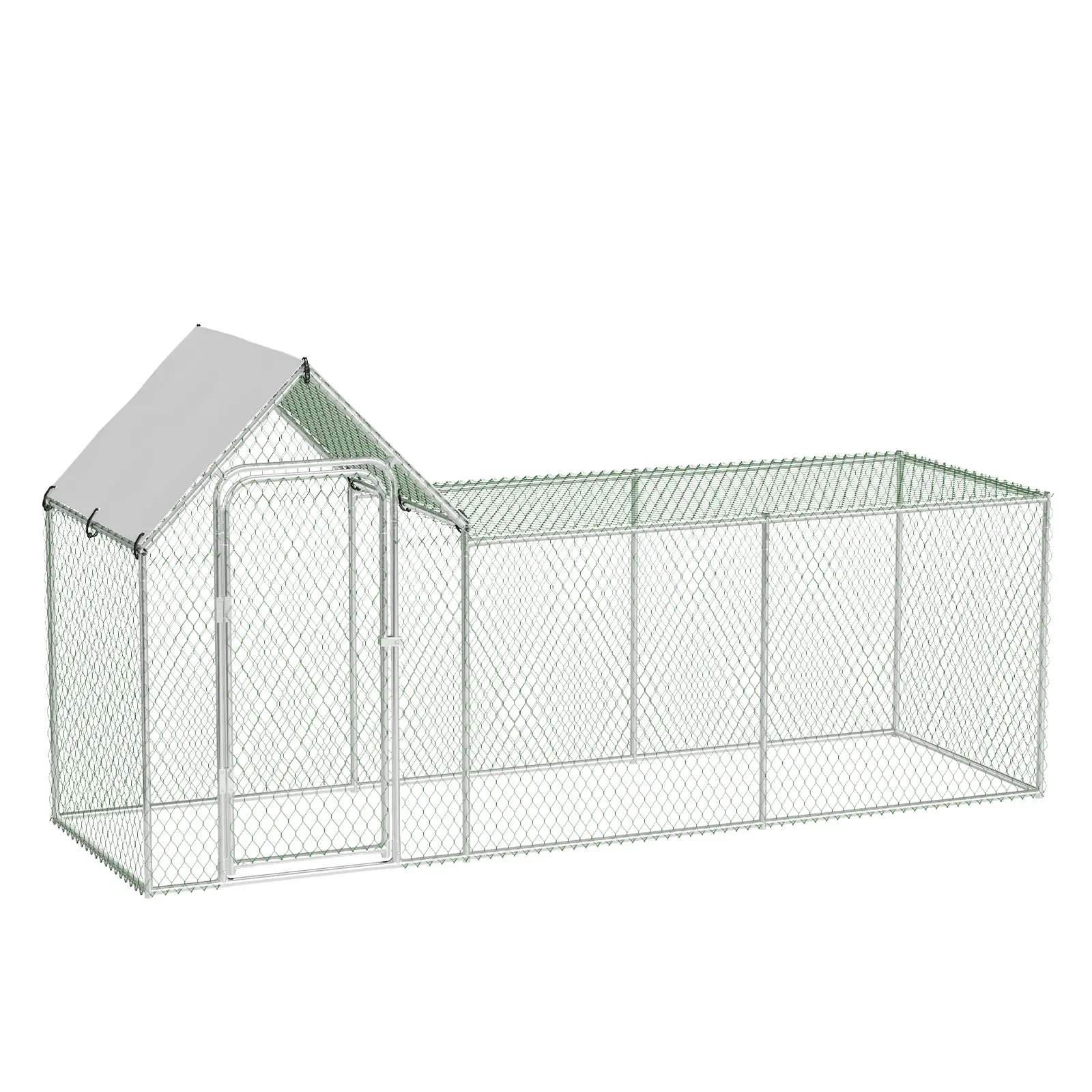 Large Walk-In Metal Hen House with Chicken Wire Fence, Steel Frame, Waterproof UV-Resistant Roof, Lockable Door, Poultry Shade Cage, All-Weather Safe Coop for Chickens/Rabbits, Chicken Coop Enclosure