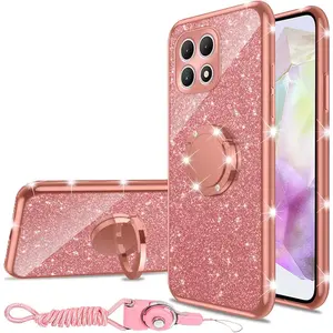 for T-Mobile Revvl 7 5G Case, Phone Case for T Phone 2 5G Women Glitter Cute Luxury Soft TPU Silicone Clear Cover with Stand Shockproof Protection Case - Rose Gold