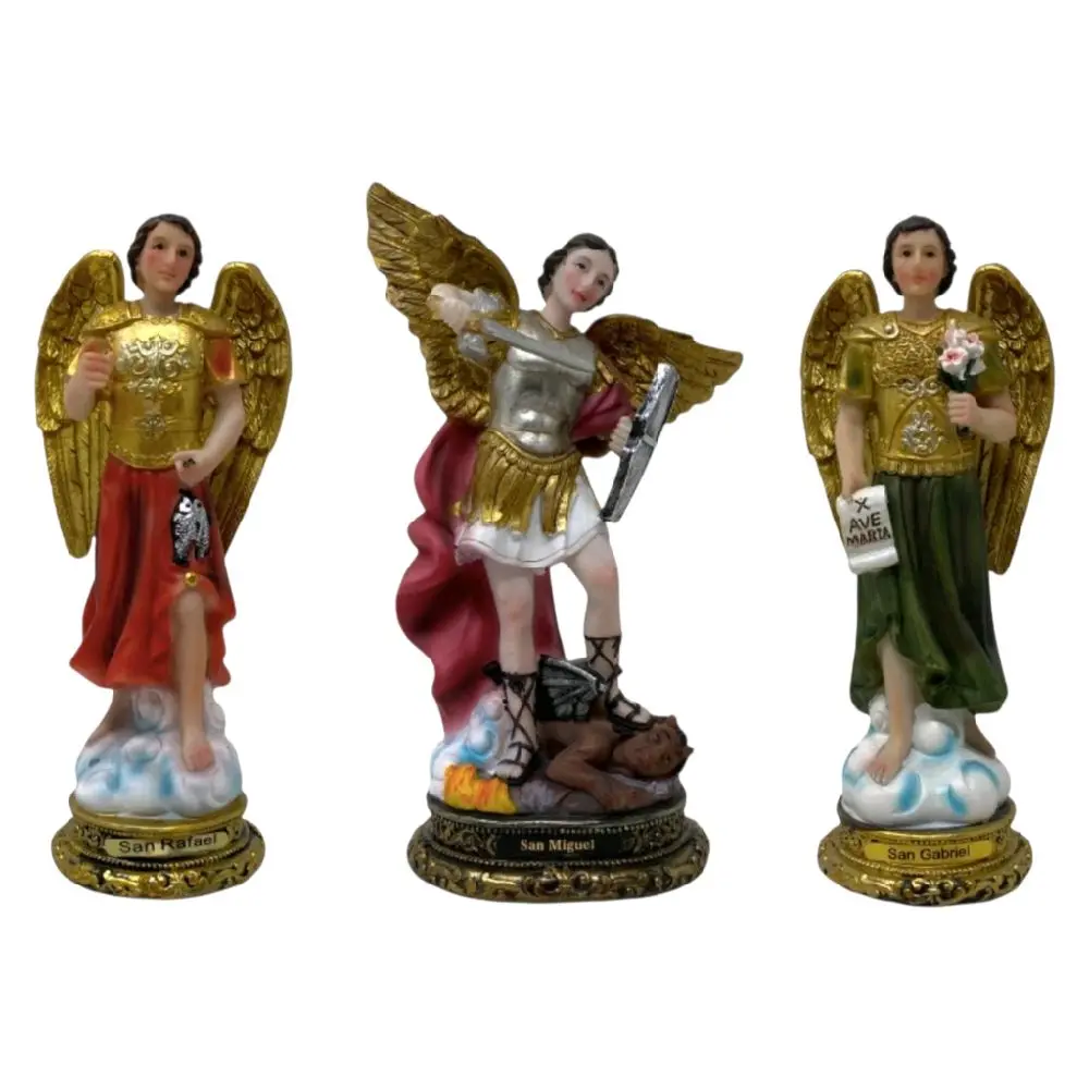 3 Pc Set - San Miguel Arcangel 8" Inches Tall + Mas San Rafael y San Gabriel Archangel  Estatua Brand New Religious Decor Angeles protector Salud Mensajero de Dios Health Religious art image, home decor, wall decor, church events, gifts