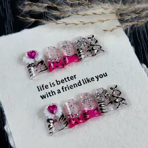 10pcs high-end Sweet and cool girl style, hand-painted zebra pattern, vibrant graffiti, shiny sparkly diamonds handmade fake nails, Ideal for use at music festivals, concerts, bar parties, and birthday parties. Nail stickers for such occasions.