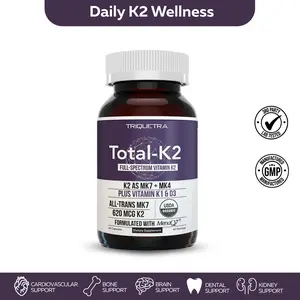 Total K2 | Full-Spectrum Vitamin K with D3 Cofactor – 620 mcg K2 (MK7 & MK4) per Serving – Vegan & Organic Certified – 60 Capsules