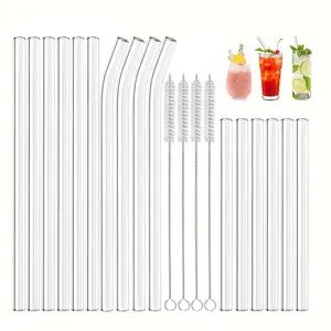 20pcs High Borosilicate Clear Glass Straws with Cleaning Brush, Reusable Straw Set, 2 Sizes (20cm/15cm), Heat Resistant, Ideal for Smoothies & Juices, Home Bar Accessories
