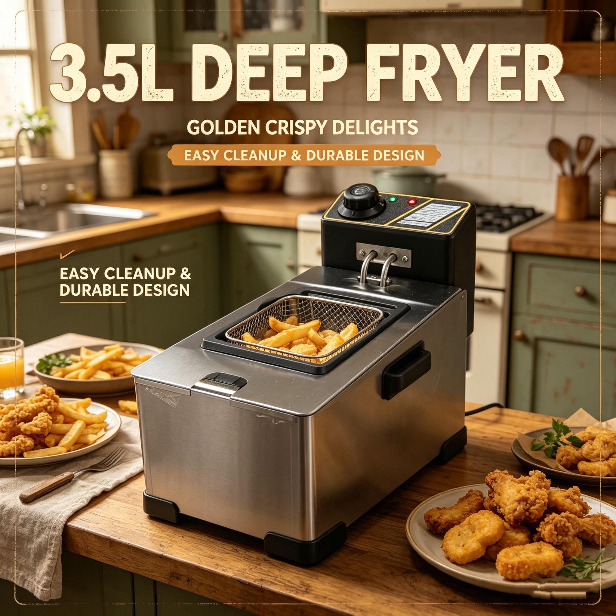 1pc 3.5L Electric Deep Fryer, 2000W 110V, Temp Control & US Plug, Oil Saving Fryer for Chicken Fries Donuts, Home Restaurant Food Truck Frying Machine