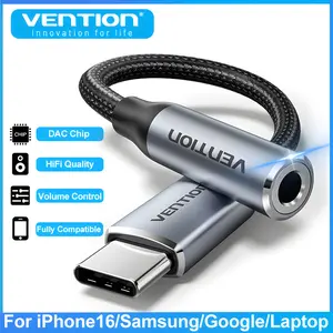 Vention New DAC USB Type C to 3.5mm Jack Headphone Adapter Aux Audio All Earphone HiFi Splitter Cable for iPhone 17 16 15 Samsung