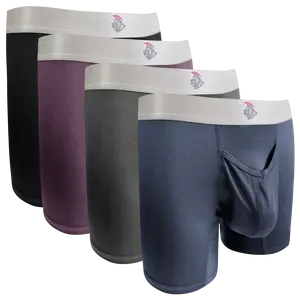 Nylon Mesh 7in Boxer Briefs V Fly 4pk Black/Denim/Gunmetal/Wineberry Menswear MENS UNDERWEAR Plain man travel breathable Undergarments Activewear Athletic Sport Multicolor Sportswear Sports Clothes