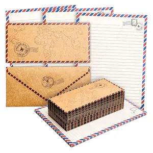 Best Selling 96 Pack Vintage-Style Airmail Stationery Set (48 Lined Paper Sheets with Matching Envelopes) for Letter Writing, Travel Map Design