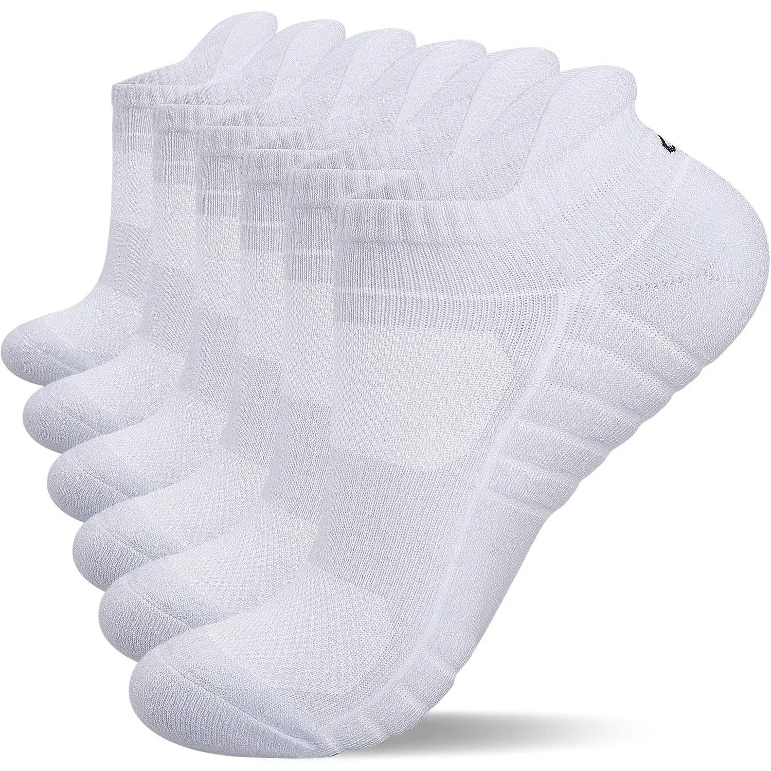 Athletic Running Ankle Socks, Low Cut Cushioned Anti-Blister Tab Sports Socks Men Women 6Pairs breathable ankle sock Tennis Black Mesh White