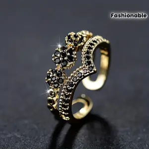 Fashionable Women's Double-Layer V-Shaped Open Adjustable Ring
