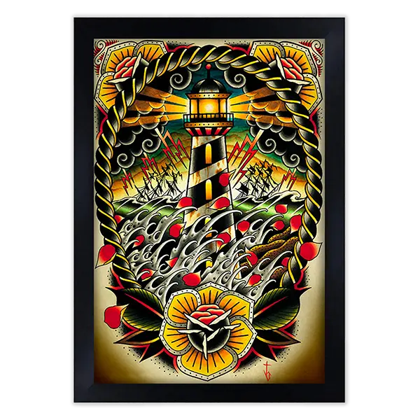 Last Port - Light House Art Print Nautical Traditional Tattoo Art Unframed or Framed Art Print Art by Tyler Bredeweg