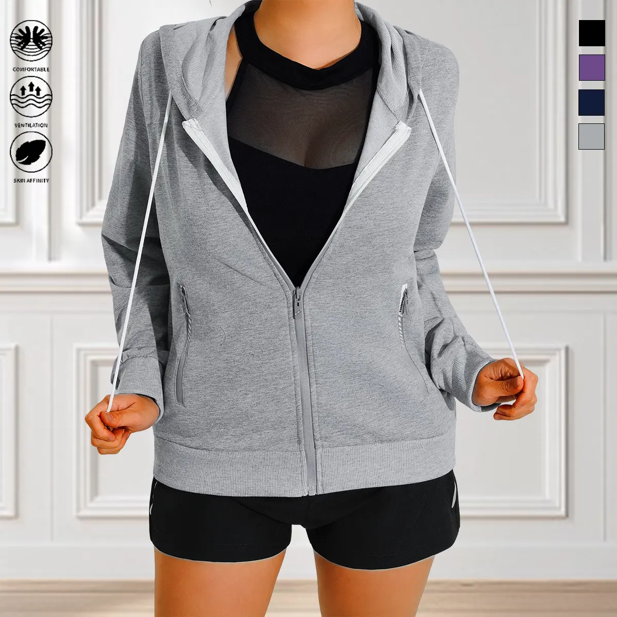 Comfortable Hooded Sweatshirt with Zipper and Pockets - More Color, Long Sleeve, Casual Style, Ideal for Daily Wear,Womenswear, Everyday Tops