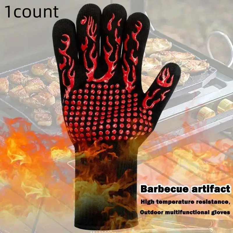 Heat Resistant Silicone BBQ Gloves, Anti-Cut Non-Slip Grilling Mitts, Oven Mitts, Ideal for Kitchen, Camping & Cooking, Fireproof Insulated Glove, Hot Kitchenware