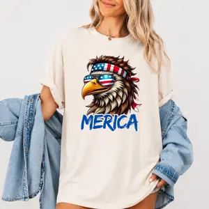 Merica Eagle Graphic Comfort Colors T-Shirt, Patriotic Bald Eagle USA Flag Sunglasses Tee, 4th of July Shirts, USA Independence Day Graphic Shirt