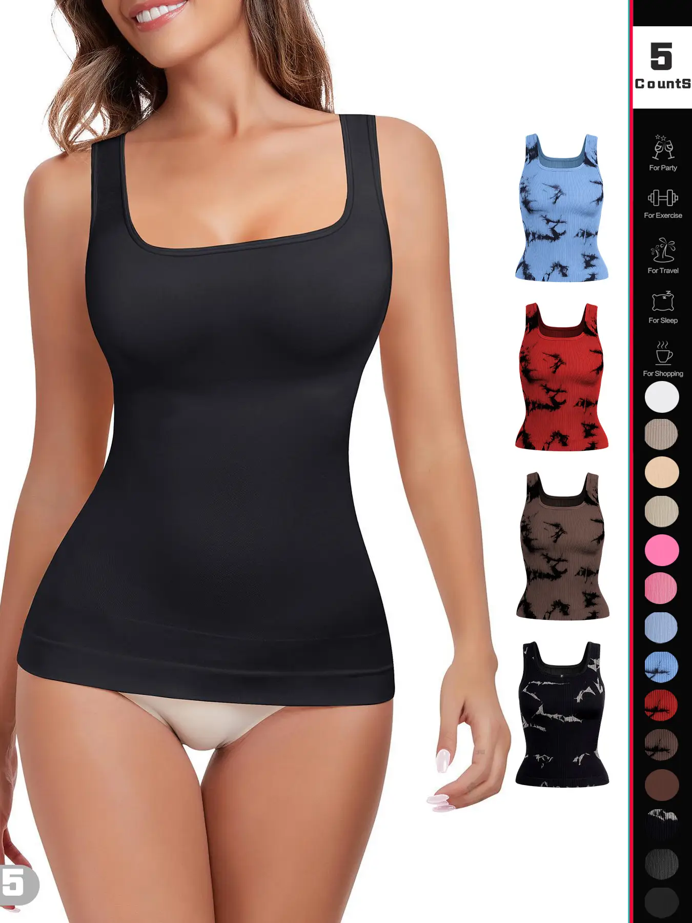 Women's Solid Color Square Neck Shapewear Tank Top, Tummy Control Seamless Shaper Vest, Women's Shapewear for All Seasons