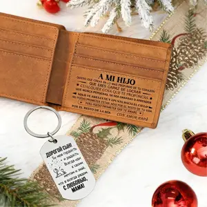 Wallet and Keychain Set for Mom/Dad's Son – Leather Wallet with Inspirational Message in Spanish, Special Gift for Son, Birthday, Graduation, Christmas symbolic design