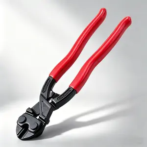Lineman's Tool: 8-Inch Heavy-Duty Mini Bolt Cutters / Cable Shears. Featuring a fully forged, one-piece body treated with a quenching process, these cutters utilize an eccentric, force-saving design to make your work effortless.